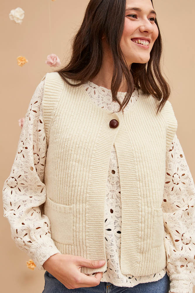 Gilet en laine mérinos d'Arles sans manches pour femme