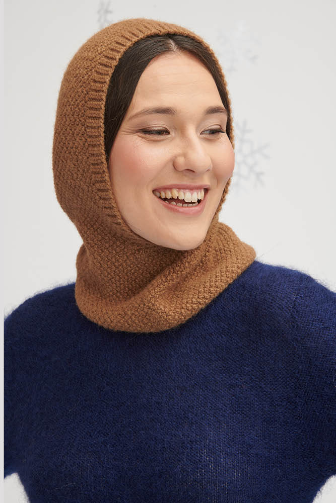 Cagoule en laine chameau pour femme