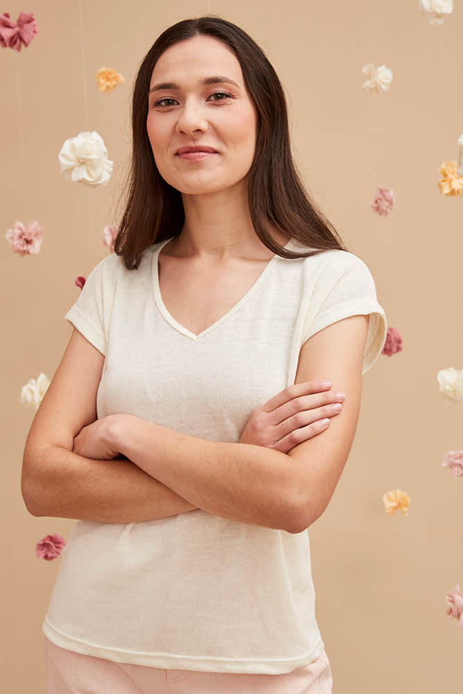 Débardeur col V en lin pour femme