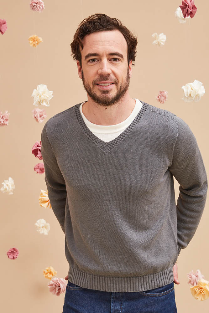 Pull col V coton bio et seacell
