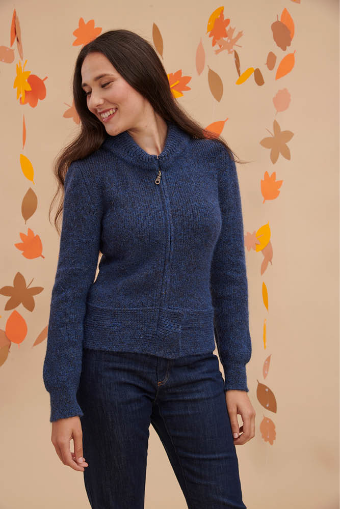 Blouson laine zippé duvet mohair, yack et soie pour femme