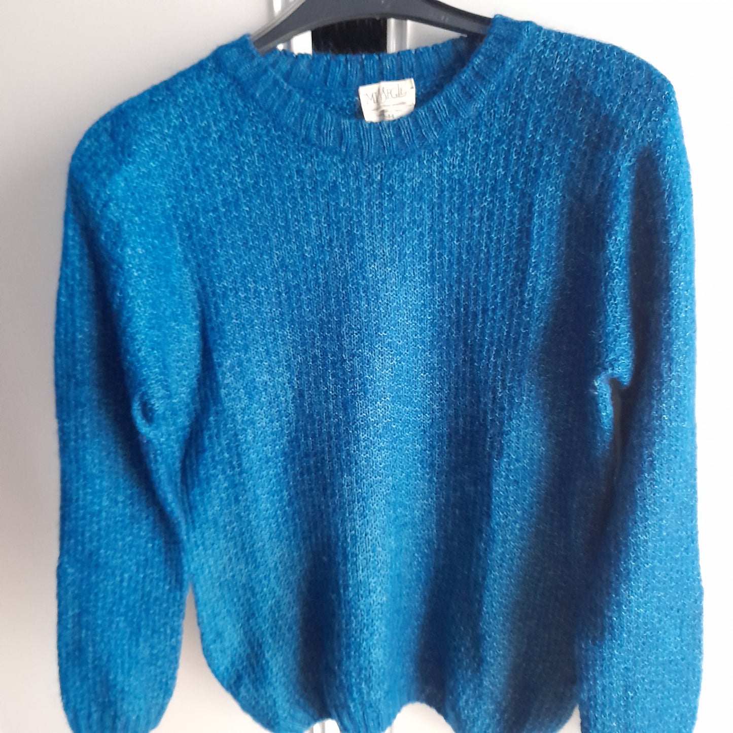 Pull laine mohair col rond pour femme (+châle du même bleu offert)
