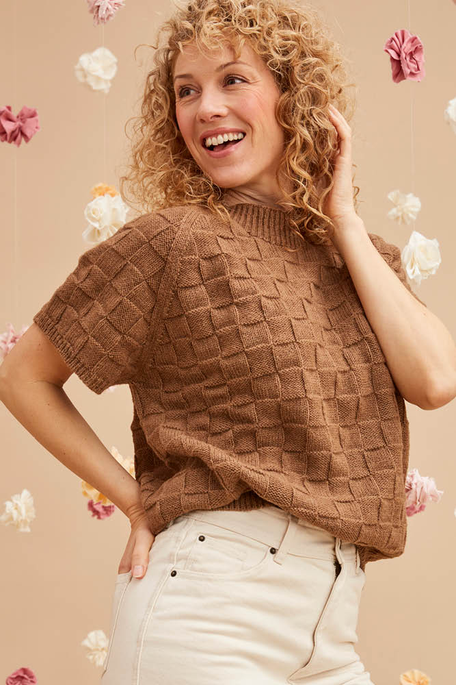Pull manches courtes duvet de chameau pour femme