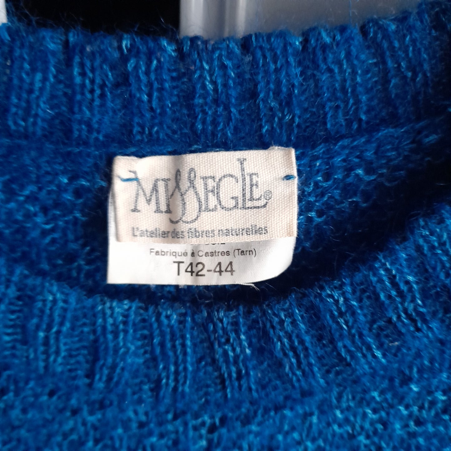 Pull laine mohair col rond pour femme (+châle du même bleu offert)