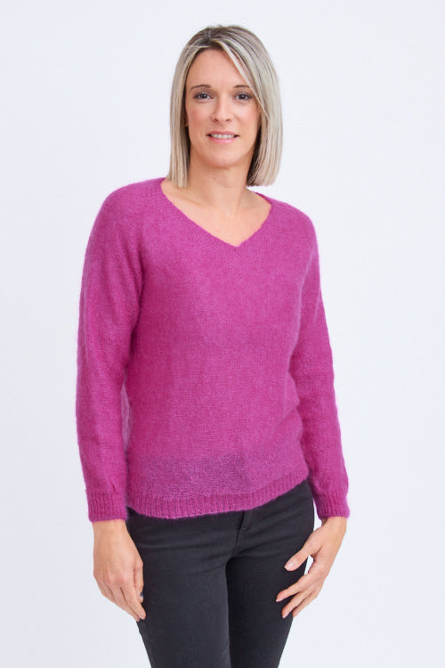Pull en laine mohair col V pour femme