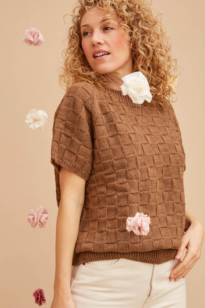 Pull manches courtes duvet de chameau pour femme