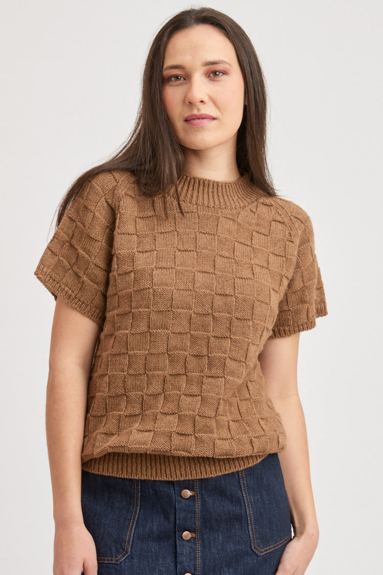 Pull manches courtes duvet de chameau pour femme