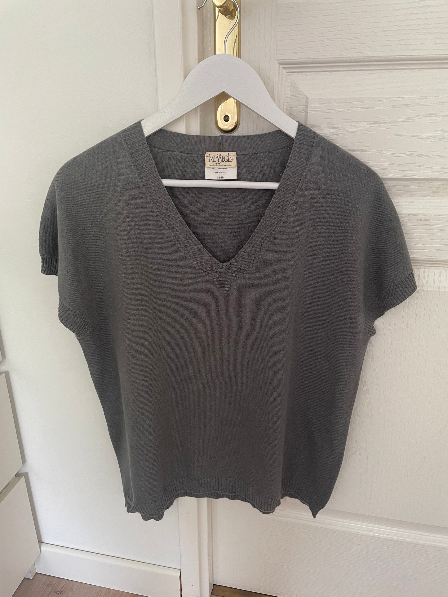 Petit pull col V coton bio et seacell