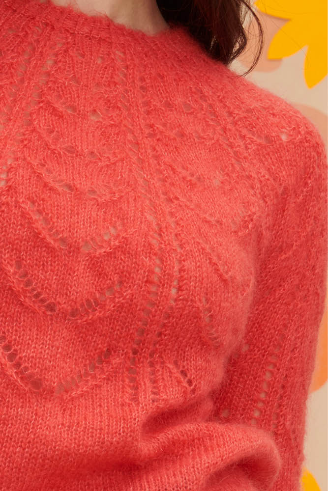 Pull en laine ajouré en duvet de mohair et soie pour femme