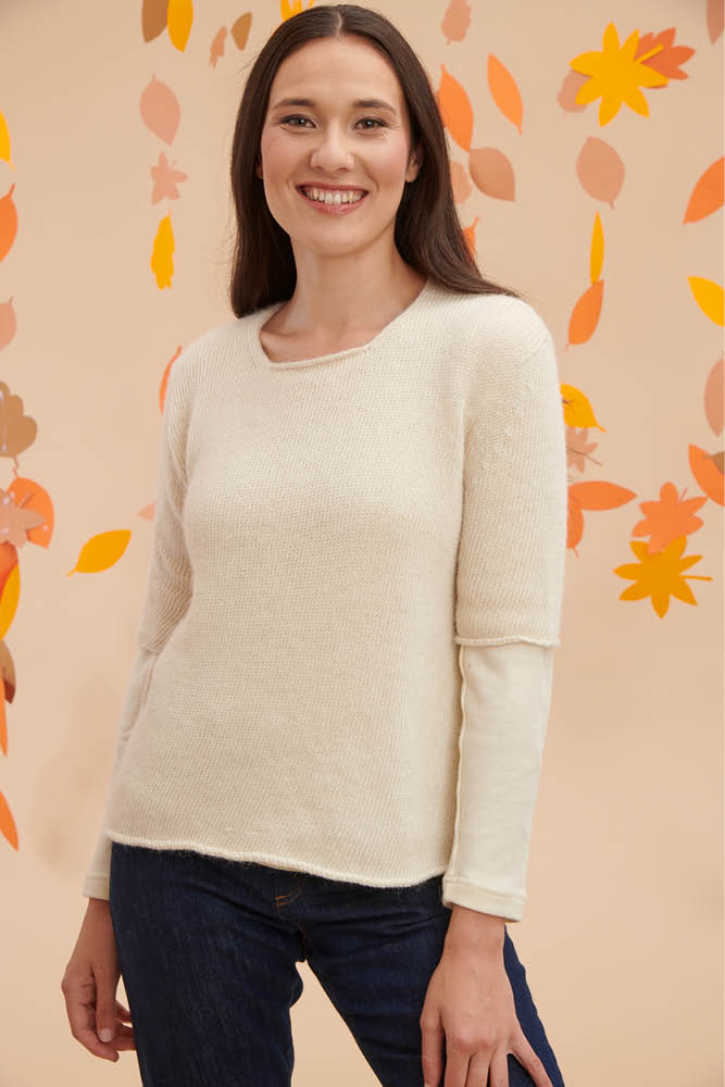 Pull en laine alpaga manches 3/4 pour femme