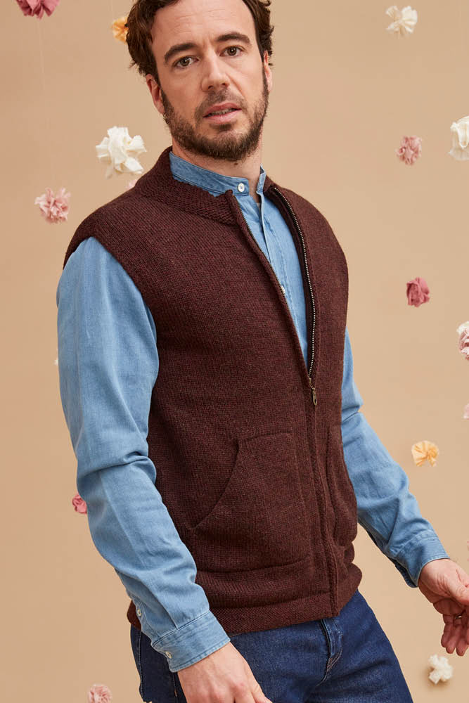 Veste sans manche yack mérinos et soie pour homme