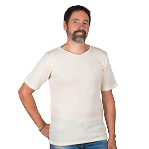 T-shirt laine mérinos col V pour homme