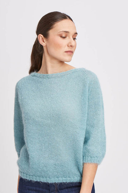 Pull en laine mohair et soie manches 3/4