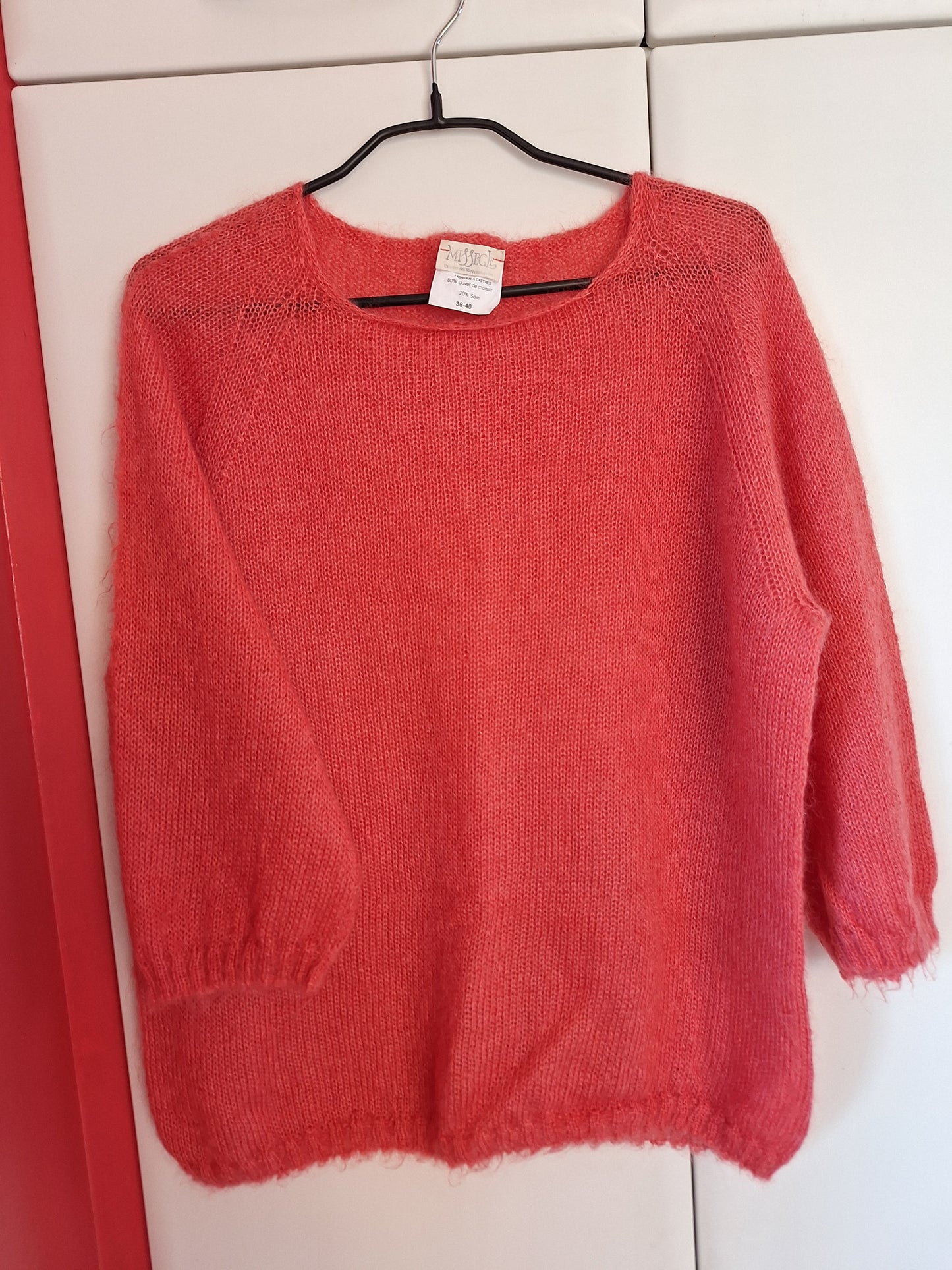Pull en laine mohair et soie manches 3/4