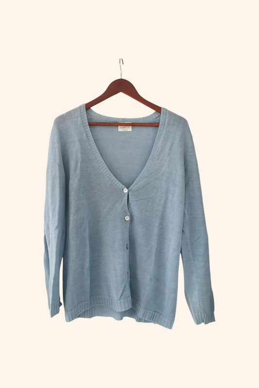 Gilet long en lin bleu clair