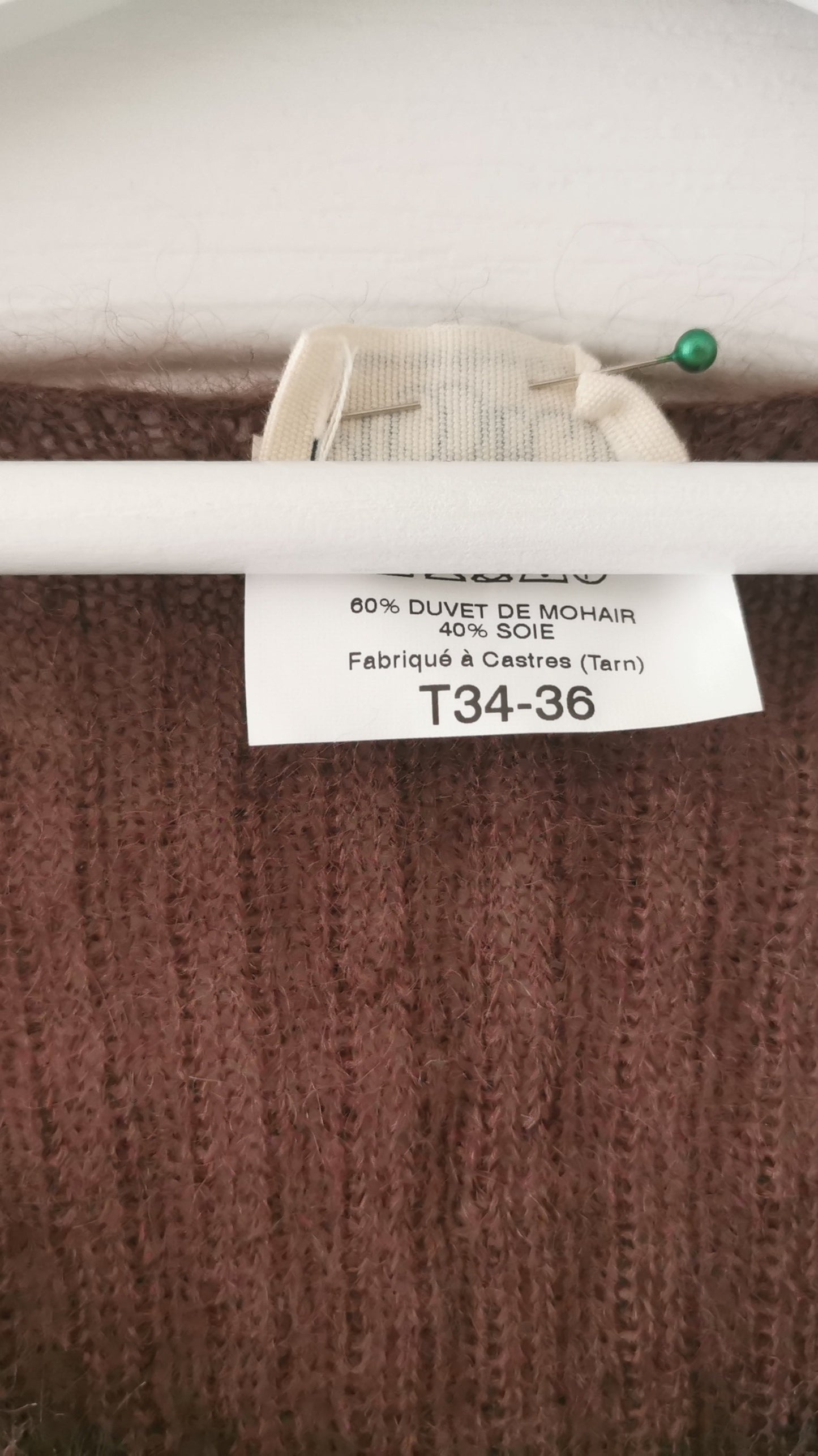 Pull chaussette col V mohair et soie