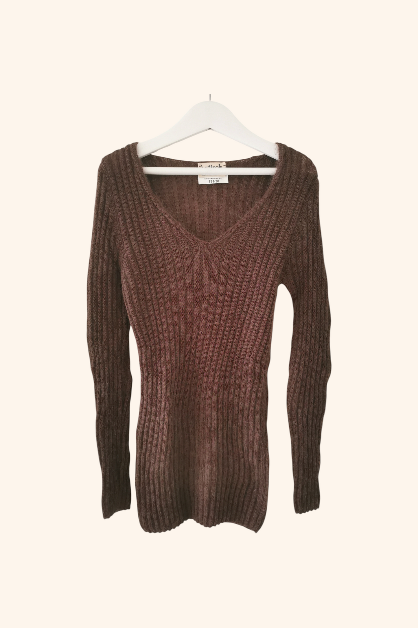 Pull chaussette col V mohair et soie