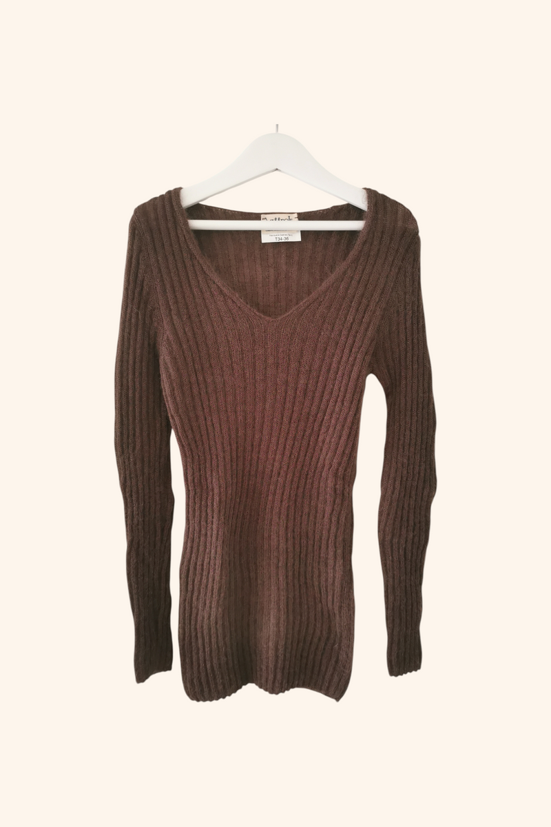 Pull chaussette col V mohair et soie