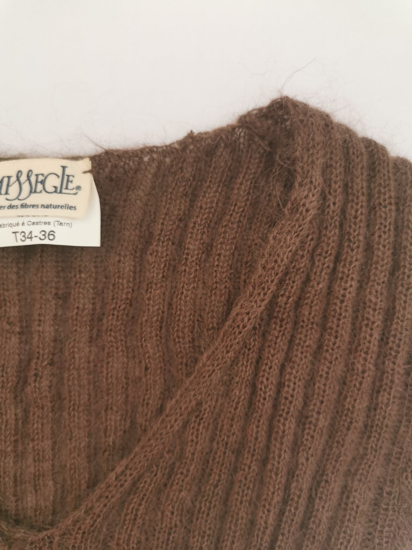 Pull chaussette col V mohair et soie