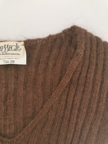 Pull chaussette col V mohair et soie