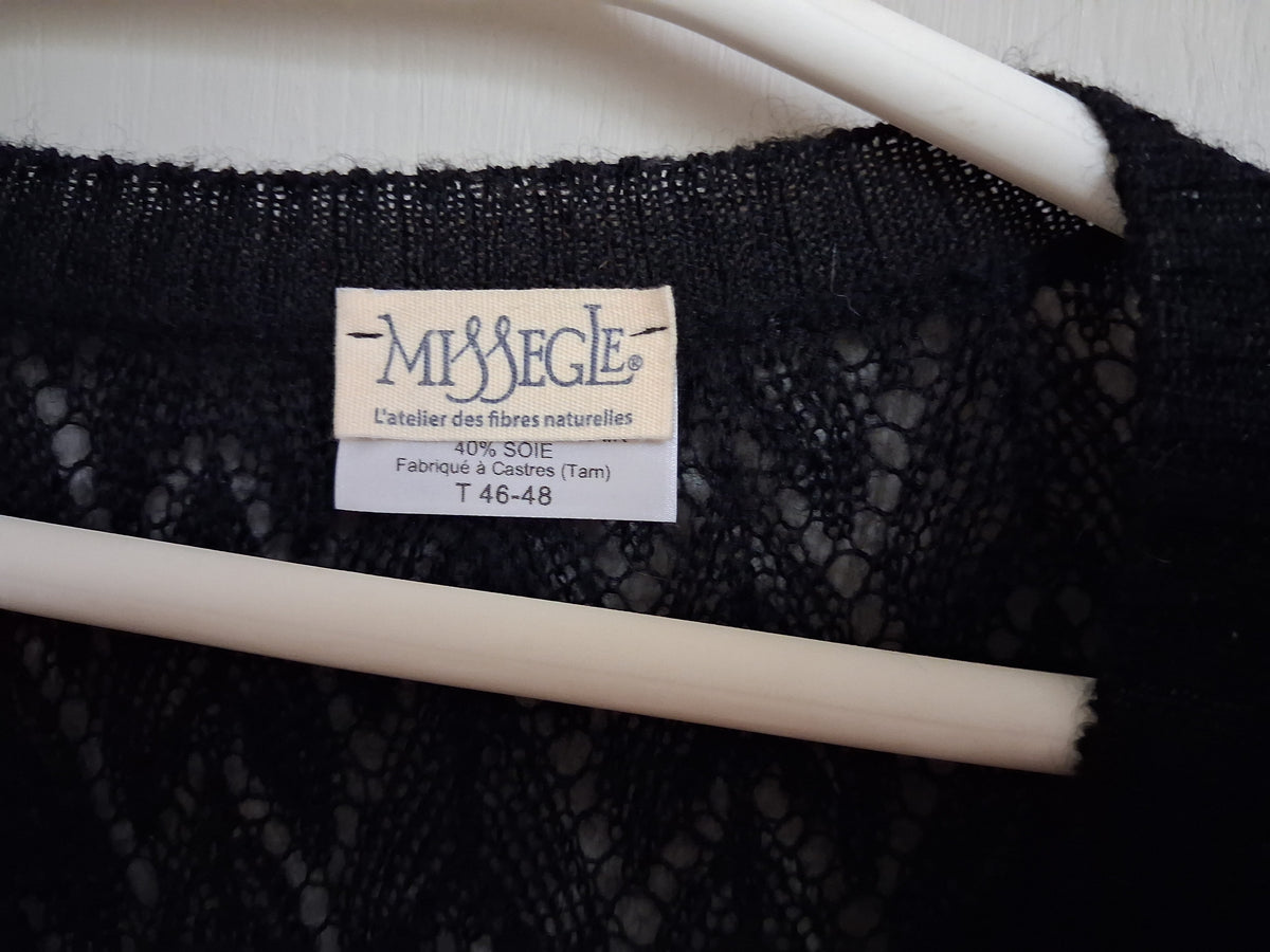 Gilet laine mohair ajouré femme - Noir