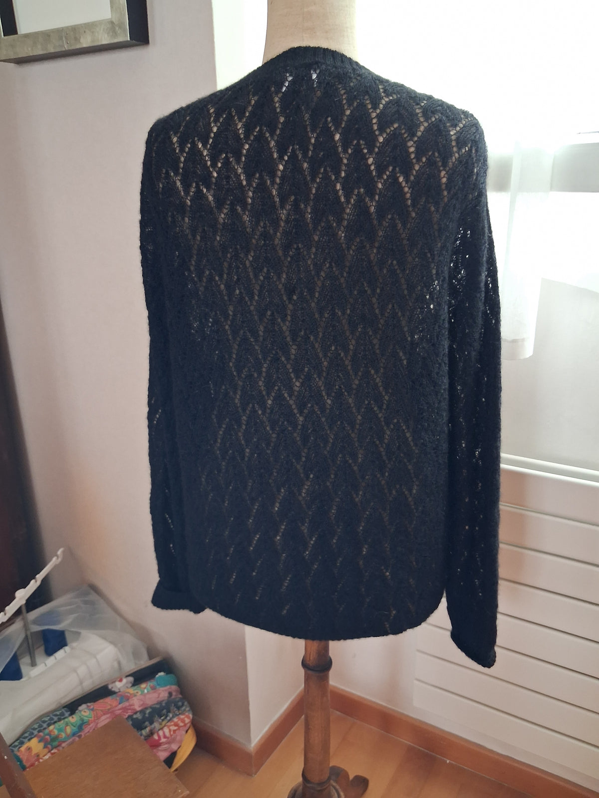 Gilet laine mohair ajouré femme - Noir