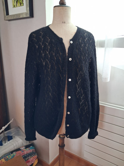 Gilet laine mohair ajouré femme - Noir