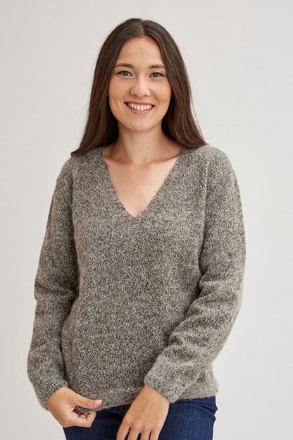 Grand pull laine col V en duvet de yack pour femme