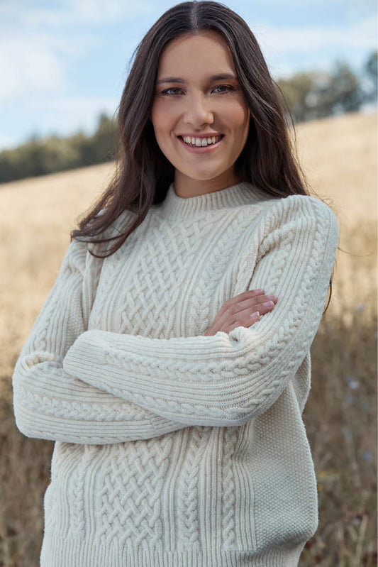 Pull en laine à torsades pour femme