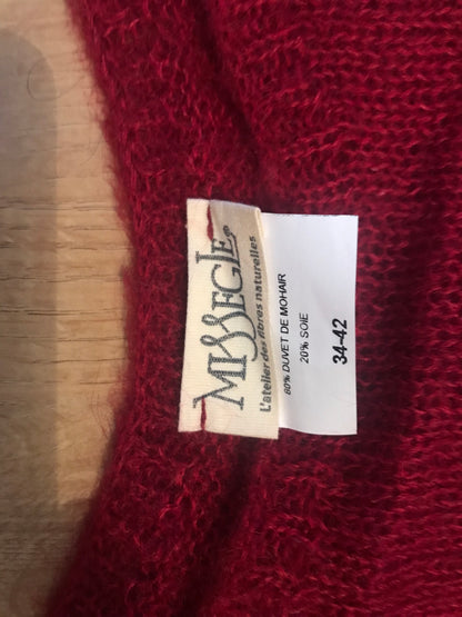 Pull manche courte duvet de mohair rouge