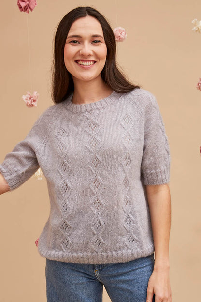 Pull en laine manches courtes ajouré pour femme