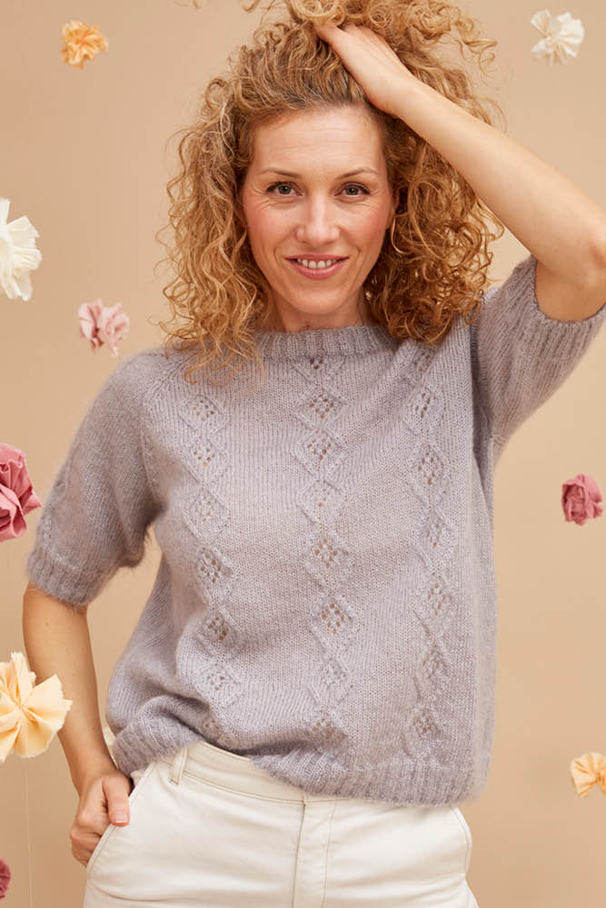 Pull en laine manches courtes ajouré pour femme