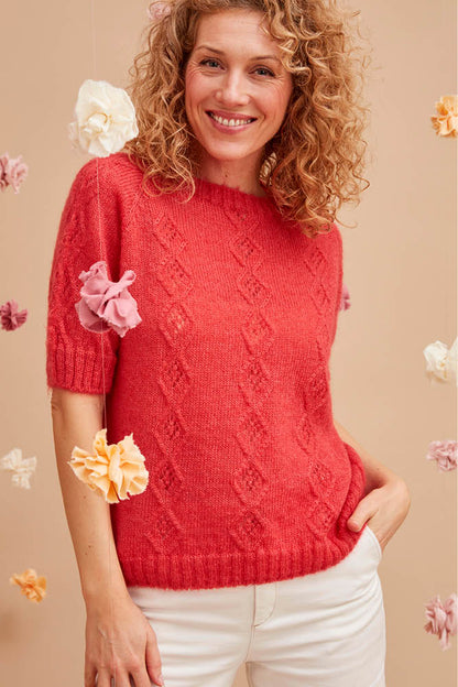 Pull en laine manches courtes ajouré pour femme