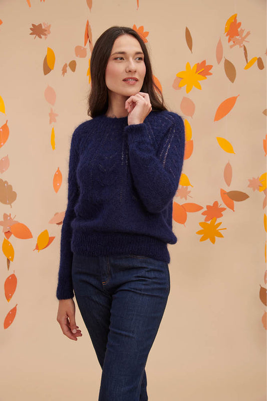 Pull en laine ajouré en duvet de mohair et soie pour femme