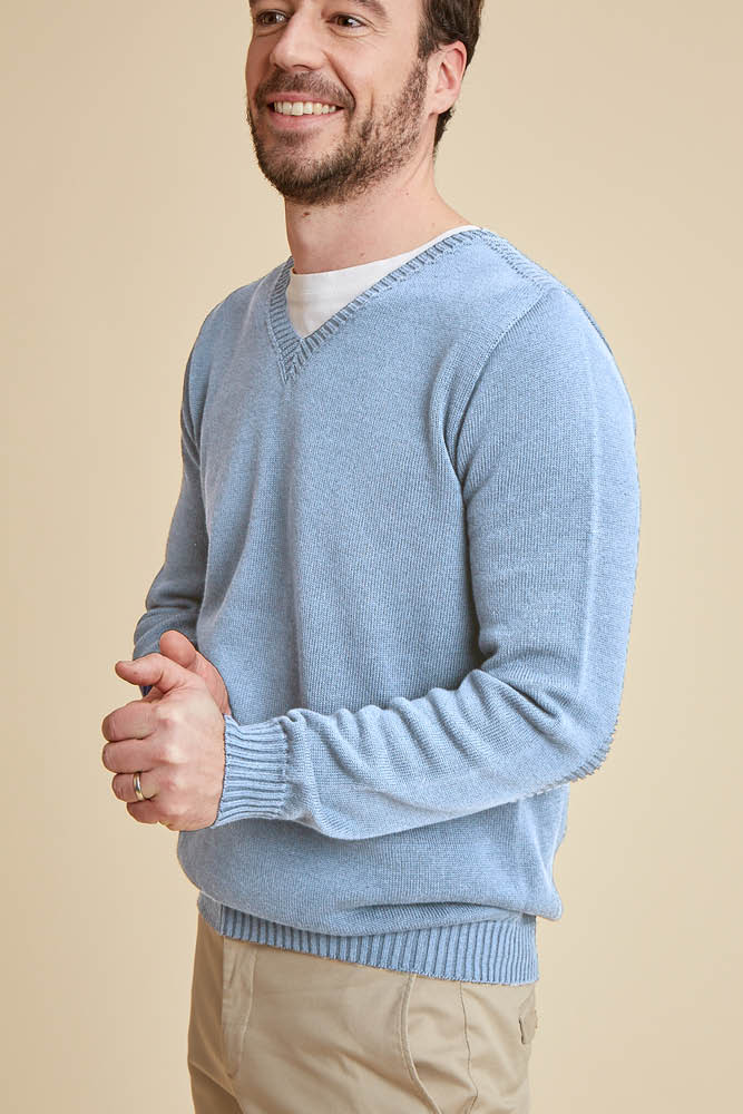 Pull col V coton bio et seacell