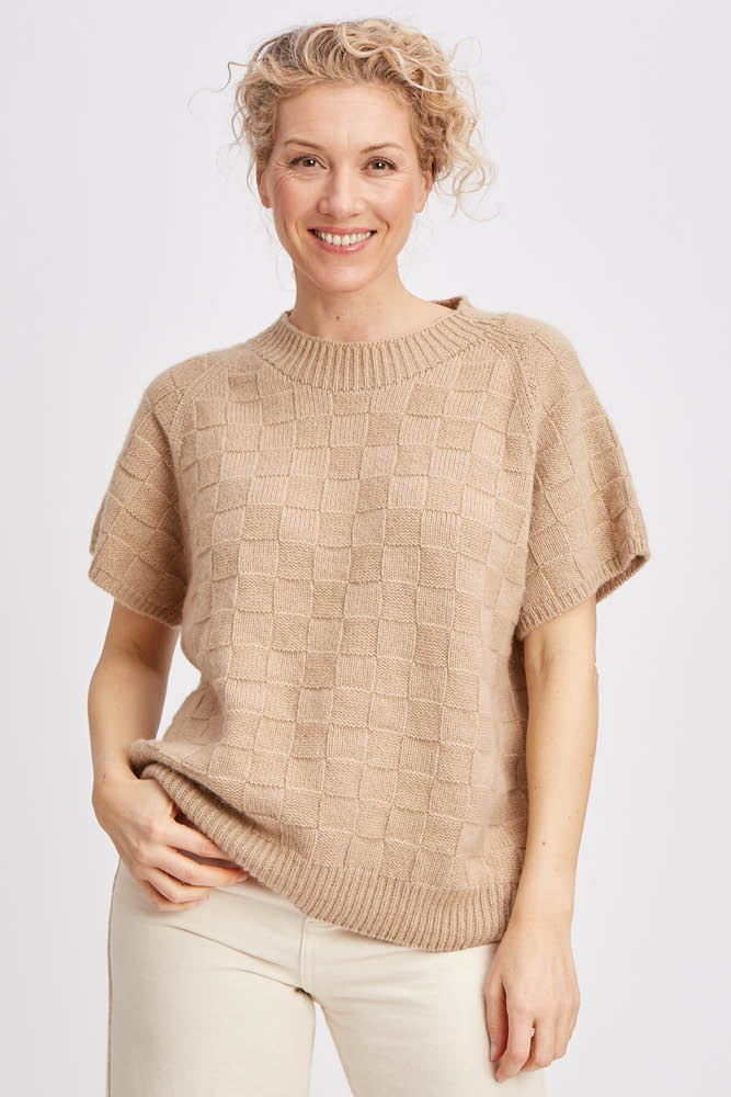 Pull manches courtes duvet de chameau pour femme