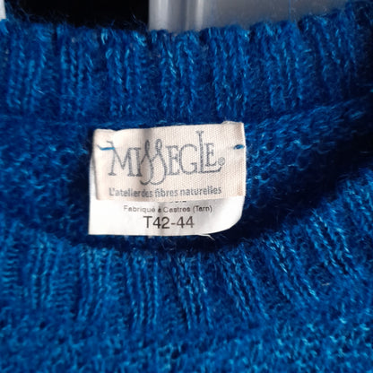 Pull laine mohair col rond pour femme (+châle du même bleu offert)