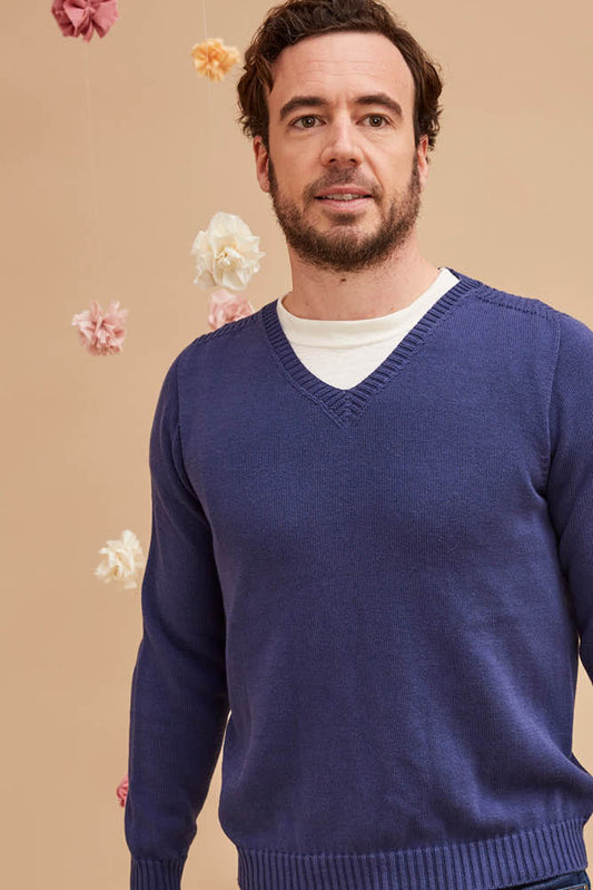 Pull col V coton bio et seacell