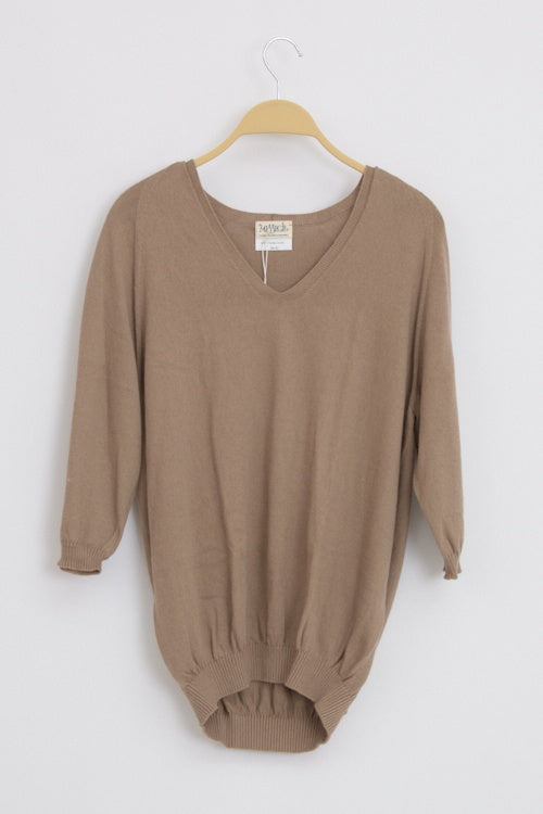 Pull col V manches 3/4 Capuccino