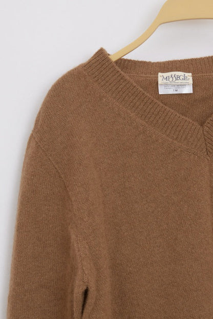 Pull laine chameau col V homme