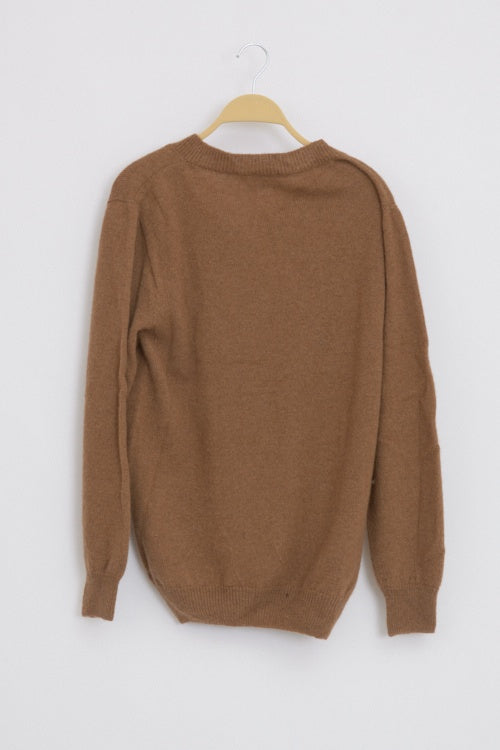 Pull laine chameau col V homme