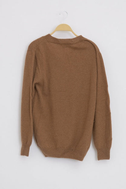 Pull laine chameau col V homme