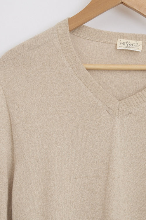 Pull col V Chiné Beige pour homme