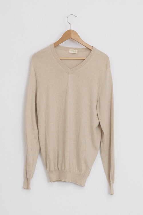 Pull col V Chiné Beige pour homme