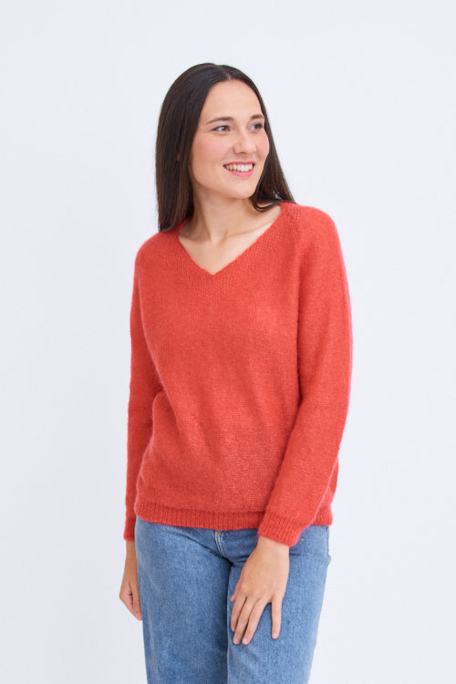 Pull en laine mohair col V pour femme