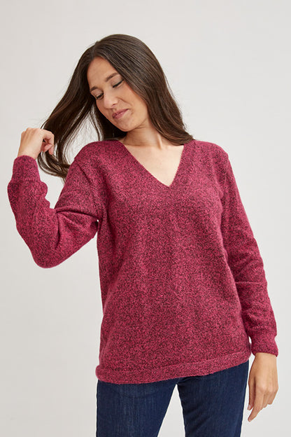 Grand pull laine col V en duvet de yack pour femme