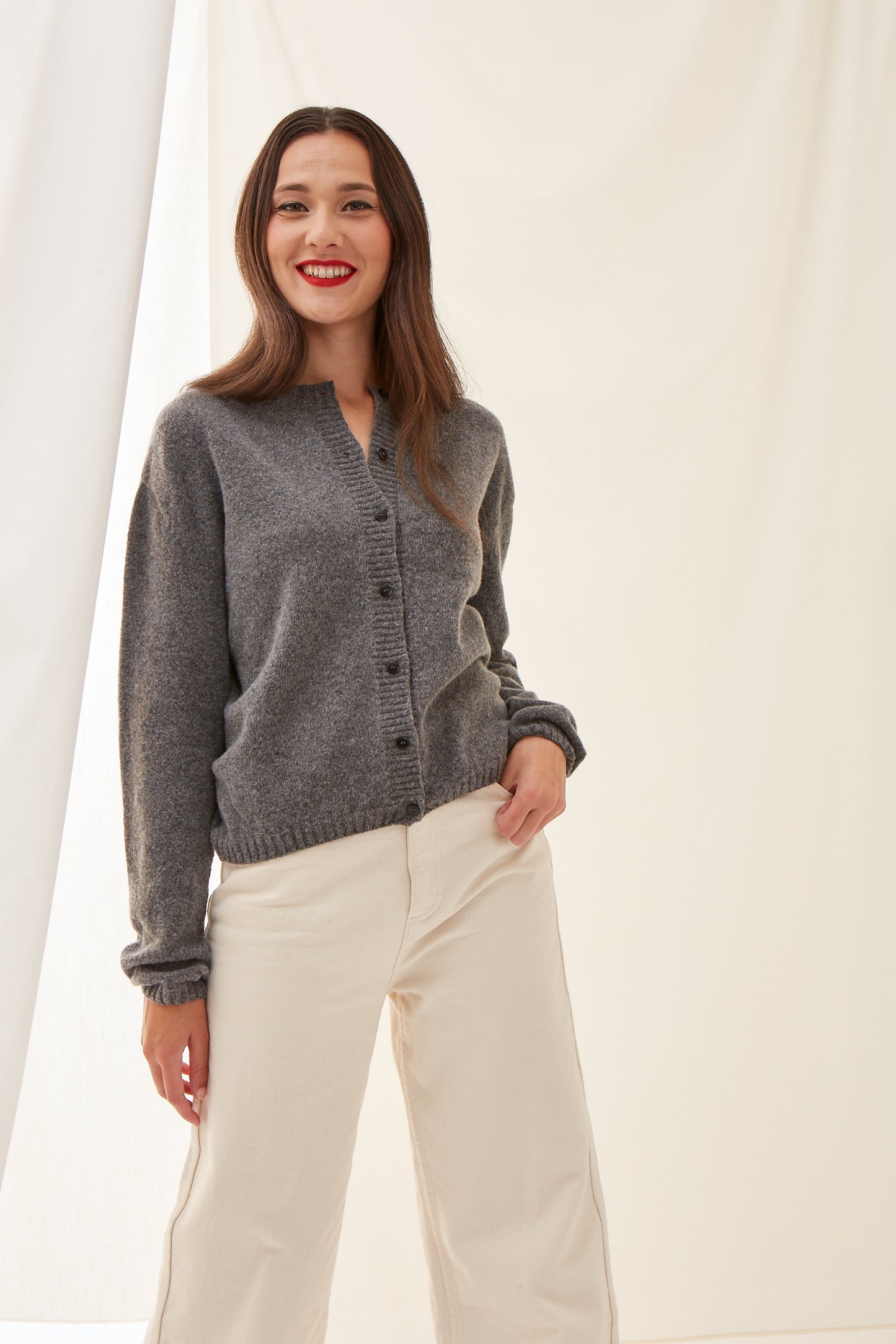 Cardigan en laine recyclée pour femme Rose