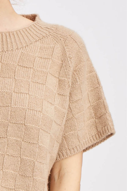 Pull manches courtes duvet de chameau pour femme