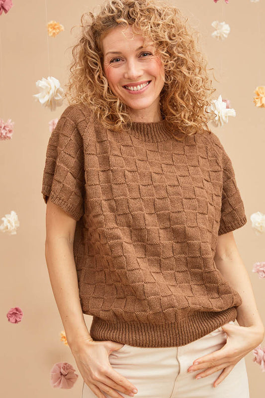 Pull manches courtes duvet de chameau pour femme