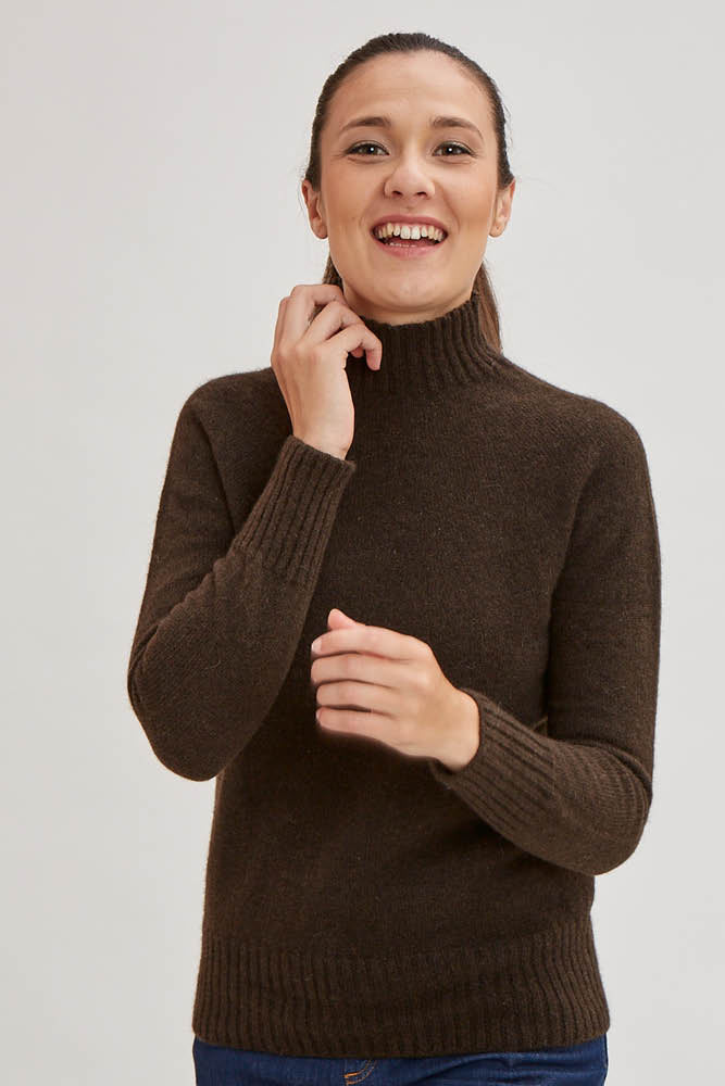 Pull laine de yack col cheminé pour femme